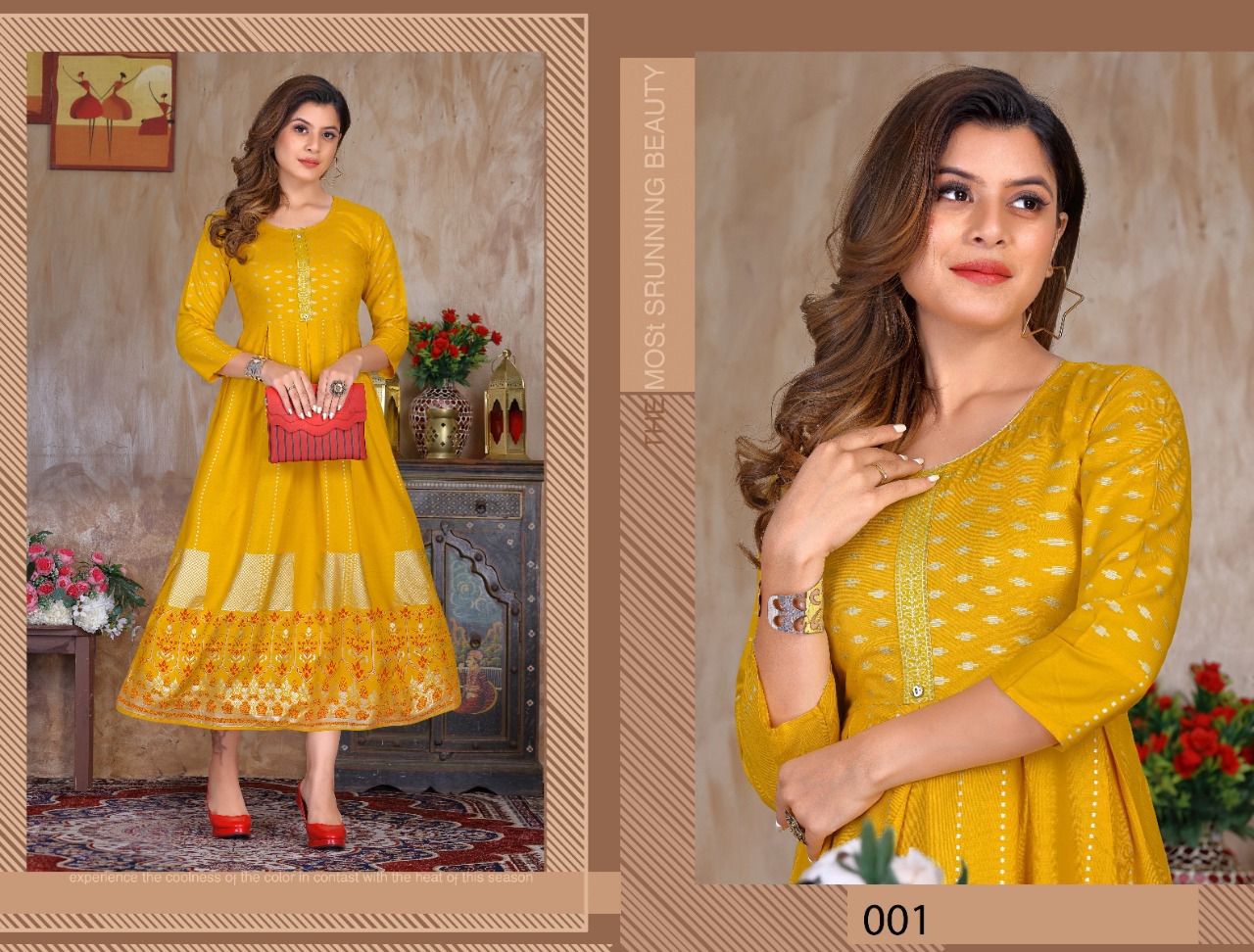 Golden Natural Beauty 1 New Fancy Wear rayon Designer Kurti Collection
